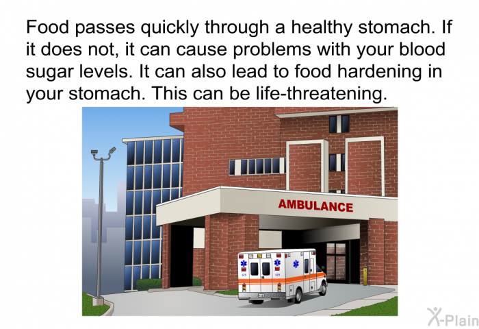 Food passes quickly through a healthy stomach. If it does not, it can cause problems with your blood sugar levels. It can also lead to food hardening in your stomach. This can be life-threatening.