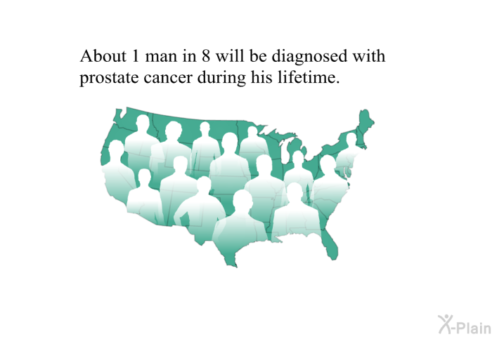 About 1 man in 8 will be diagnosed with prostate cancer during his lifetime.