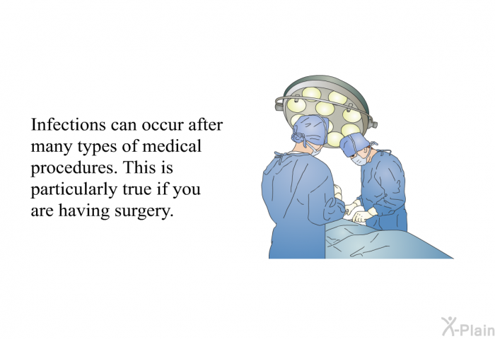 Infections can occur after many types of medical procedures. This is particularly true if you are having surgery.