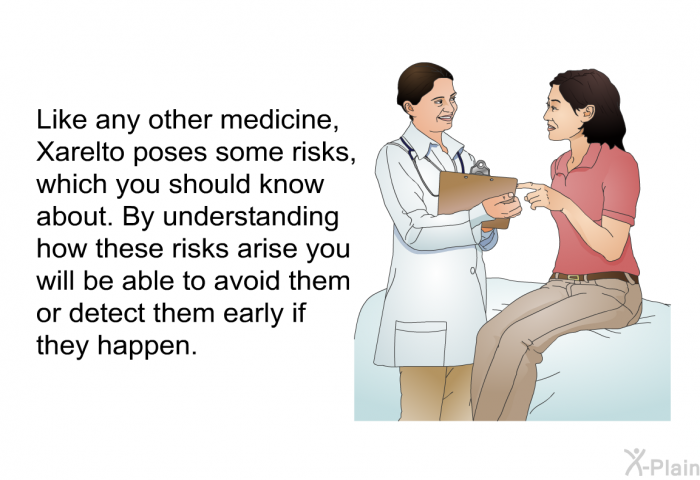 Like any other medicine, Xarelto poses some risks, which you should know about. By understanding how these risks arise you will be able to avoid them or detect them early if they happen.