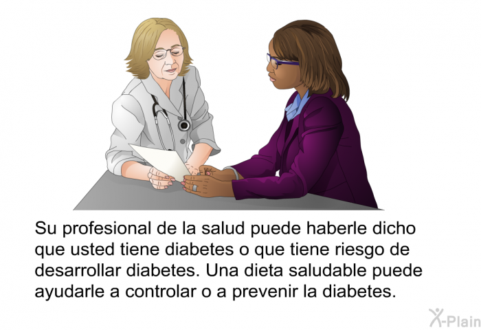 Su profesional de la salud puede haberle dicho que usted tiene diabetes o que tiene riesgo de desarrollar diabetes. Una dieta saludable puede ayudarle a controlar o a prevenir la diabetes.