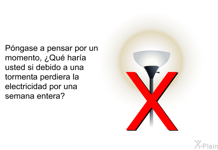 Pngase a pensar por un momento, ¿Qu hara usted si debido a una tormenta perdiera la electricidad por una semana entera?