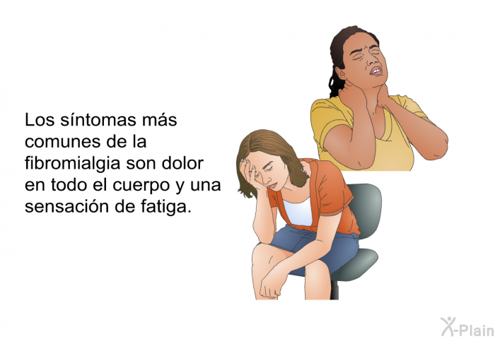 Los sntomas ms comunes de la fibromialgia son dolor en todo el cuerpo y una sensacin de fatiga.