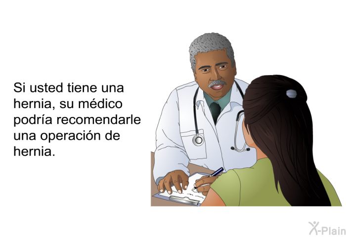 Si usted tiene una hernia, su mdico podra recomendarle una operacin de hernia.