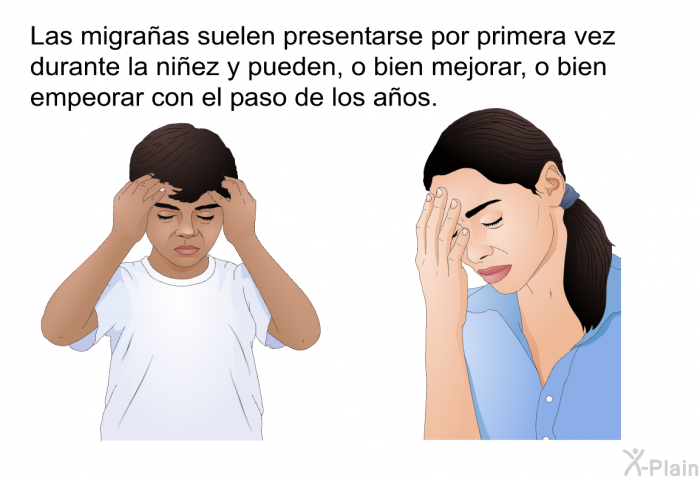 Las migraas suelen presentarse por primera vez durante la niez y pueden, o bien mejorar, o bien empeorar con el paso de los aos.