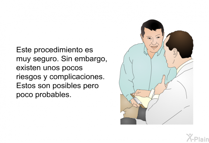 Este procedimiento es muy seguro. Sin embargo, existen unos pocos riesgos y complicaciones. Estos son posibles pero poco probables.