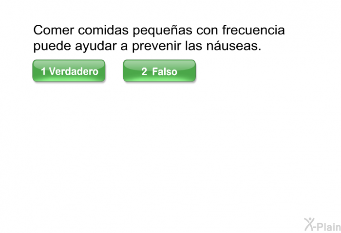 Comer comidas pequeas con frecuencia puede ayudar a prevenir las nuseas.