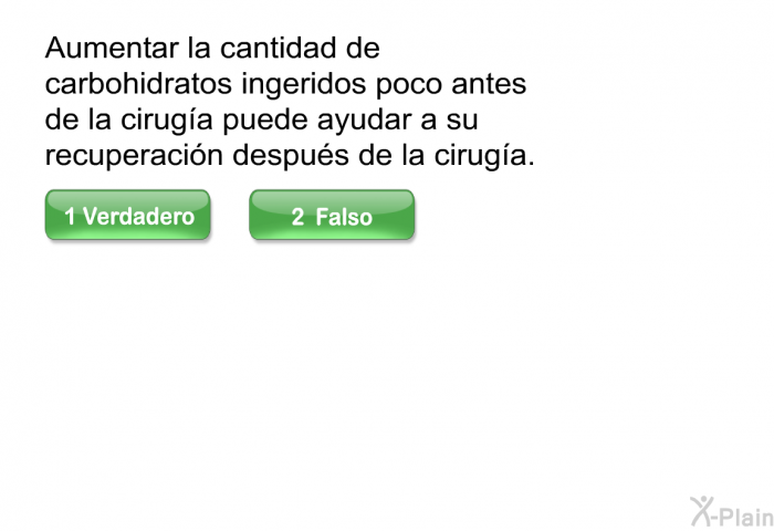 Aumentar la cantidad de carbohidratos ingeridos poco antes de la ciruga puede ayudar a su recuperacin despus de la ciruga.