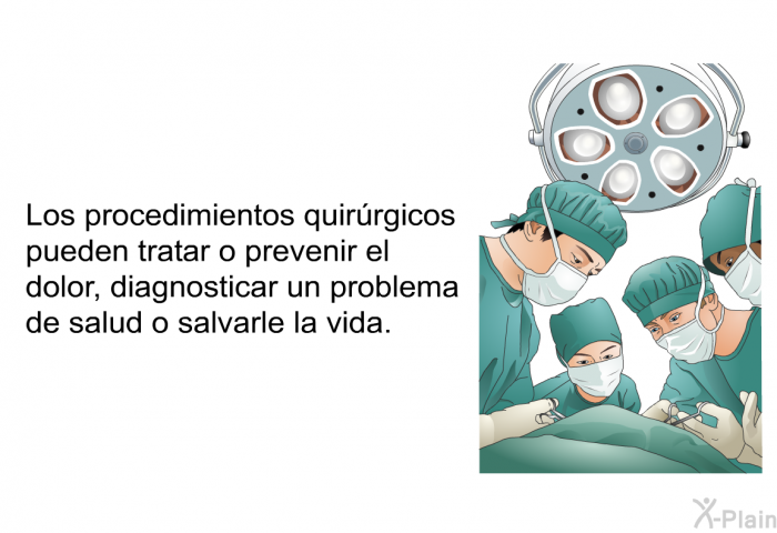 Los procedimientos quirrgicos pueden tratar o prevenir el dolor, diagnosticar un problema de salud o salvarle la vida.