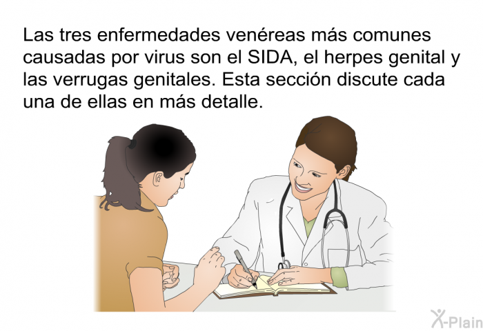 Las tres enfermedades venreas ms comunes causadas por virus son el SIDA, el herpes genital y las verrugas genitales. Esta seccin discute cada una de ellas en ms detalle.