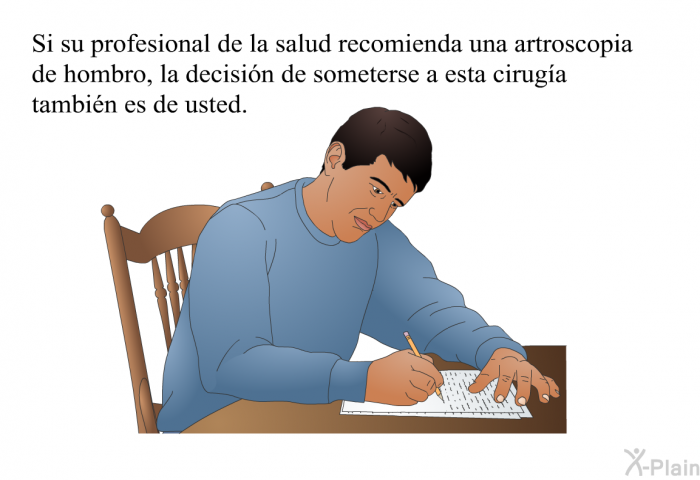 Si su profesional de la salud recomienda una <I>artroscopia de hombro</I>, la decisin de someterse a esta ciruga tambin es de usted.