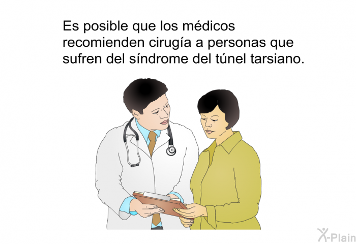 Es posible que los mdicos recomienden ciruga a personas que sufren del sndrome del tnel tarsiano.