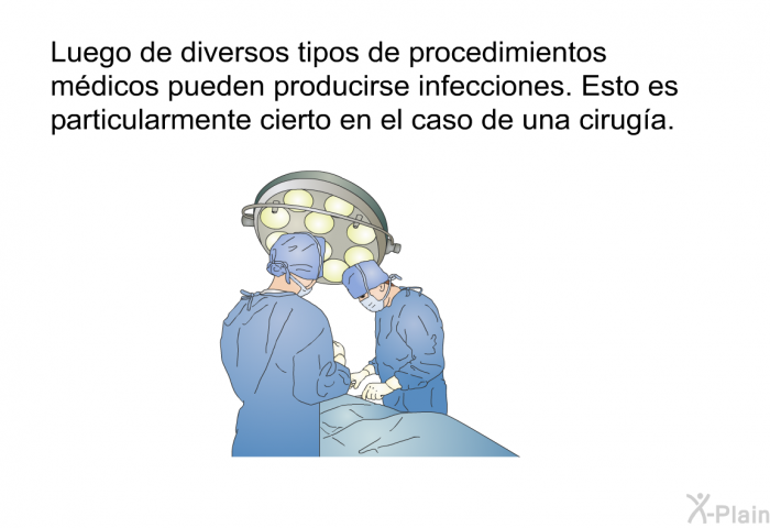 Luego de diversos tipos de procedimientos mdicos pueden producirse infecciones. Esto es particularmente cierto en el caso de una ciruga.