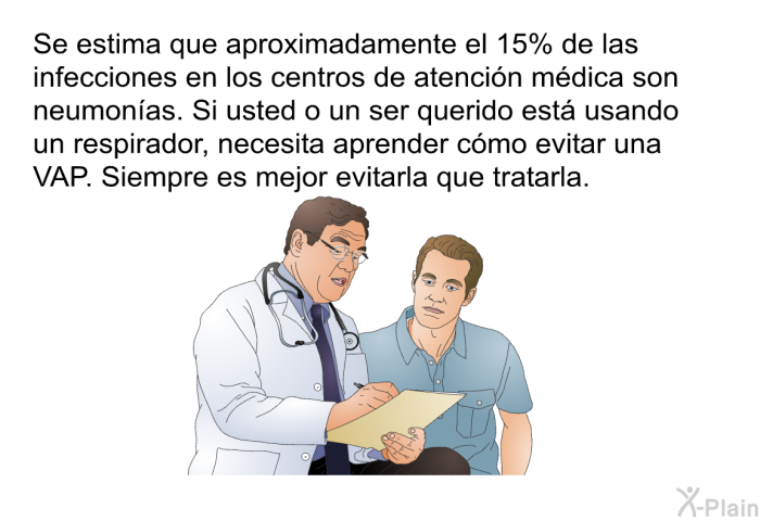 Se estima que aproximadamente el 15% de las infecciones en los centros de atencin mdica son neumonas. Si usted o un ser querido est usando un respirador, necesita aprender cmo evitar una VAP. Siempre es mejor evitarla que tratarla.